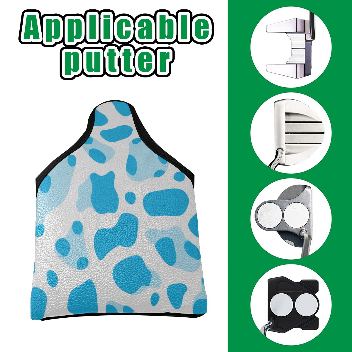 Golf Mallet Putter Cover Premium Leather Waterproof Golf Putter Head Cover with Magnetic Closure Blue Polka Dots