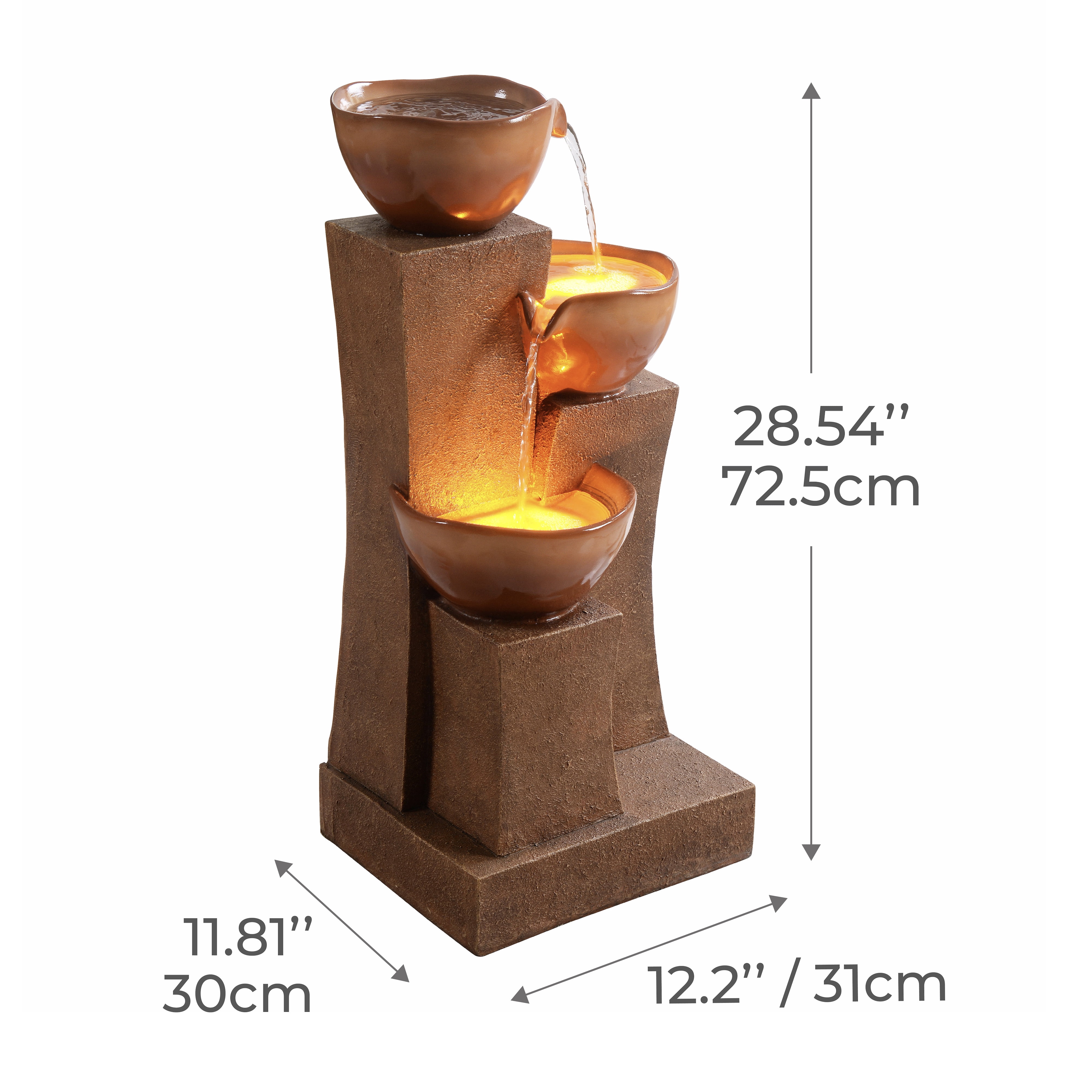 Teamson Home 3-Tier Outdoor Water Fountain with LED Lights, Brown
