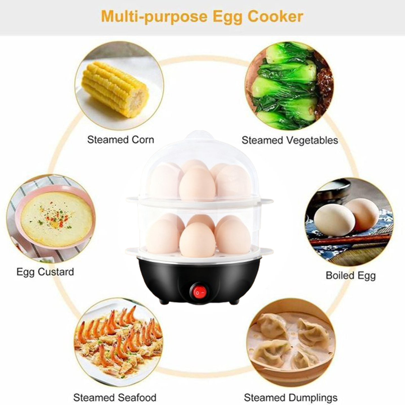 Djiypn Rapid Egg Cooker, Mini Egg Cooker, Easy Egg Cooker Electric 12-Egg Capacity, Soft, Medium, 2-Tier Hard-Boiled Egg Cooker with Auto Shut-Off, Black