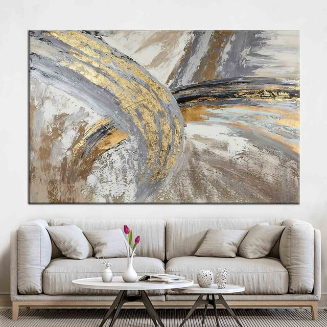 Golden Marble Printed Abstract Modern Artwork With Gray Tones And Luxury Wall Decor Features On A Gold Canvas