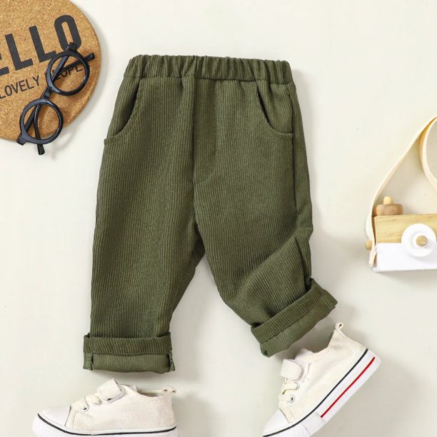 Pantalones de pana para niños, diseño informal con bolsillos, pantalones largos de estilo coreano para bebés y niños pequeños, primavera y otoño