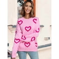 thumbnail image 6 of Womens Fall Sweaters Heart Print Long Sleeve Crew Neck Striped Pullover Loose Knitted Jumper 2025 Pink XL, 6 of 9