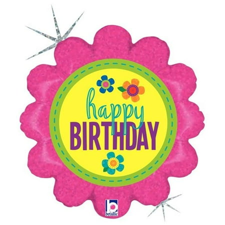 - Betallic 86586 18 in. Birthday Button Flatowers Holo Flat Foil Balloon, Pack of 5