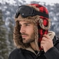 thumbnail image 5 of TKKCS Unisex Winter Plaid Trapper Hat with Matching Goggles Windproof Warm Faux Fur Ear Flaps Ski Hat Red Free Size, 5 of 6