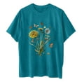 thumbnail image 6 of LEBONYARD Womens Plus Size $5,Clothes under $5.00 summer,Women's Fashion Summer Round Neck Drop Sleeves Leisure Short Sleeve Flower Printing Tops Blue L, 6 of 7