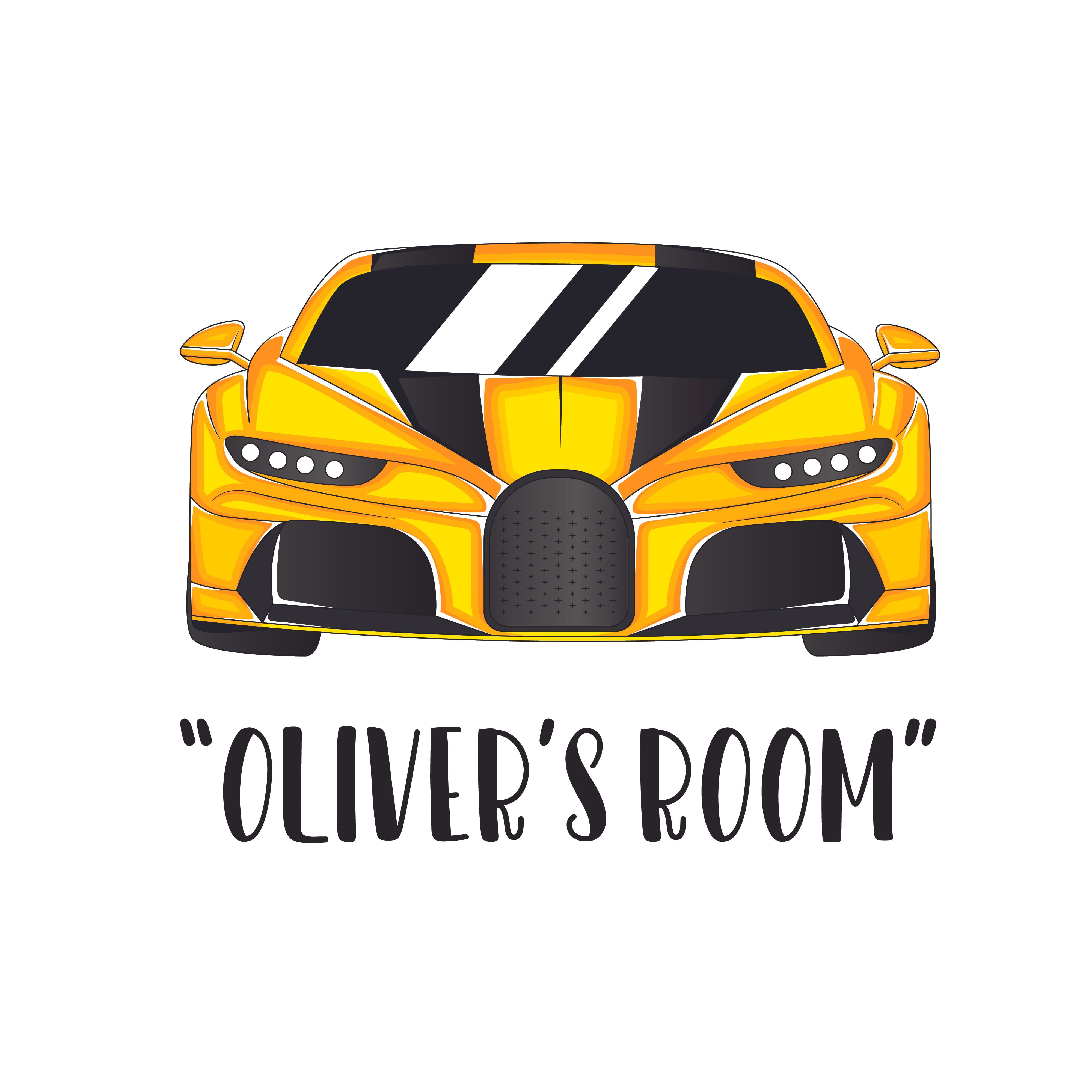 CARS & VEHICLES Customized Name Décor Yellow Sports Car Vehicle Front