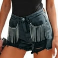 thumbnail image 2 of TAIAOJING Jean Shorts For Women High Waisted Rhinestone Fringe Denim Shorts Mid Rise Ripped Hem Stretchy Jean Shorts Frayed Distressed Hot Shorts Casual Summer Shorts, 2 of 9