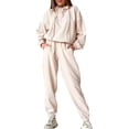 thumbnail image 1 of Gibobby Sudaderas de Forro Polar y Pantalones Conjunto de dos piezas de chándal con cremallera y capucha de manga larga para mujer Otoño Invierno(Beige,XL), 1 of 5