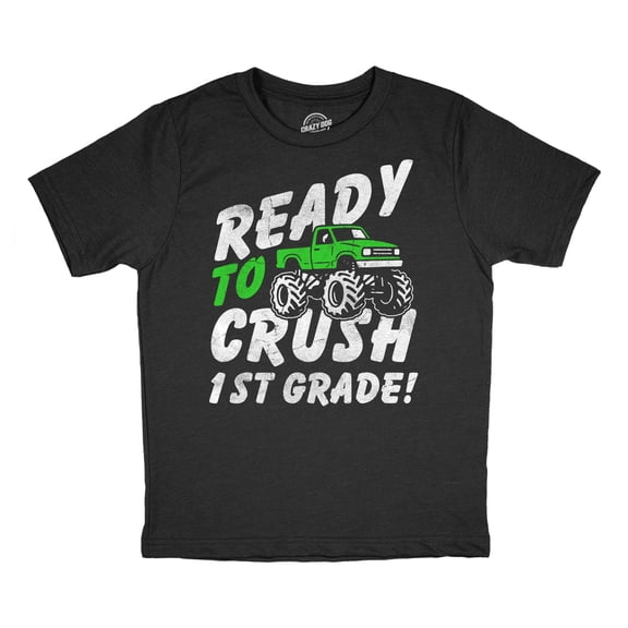 Youth Funny T Shirts Ready To Crush 1st Grade Sarcastic Monster Truck Graphic Novelty Tee For Kids
