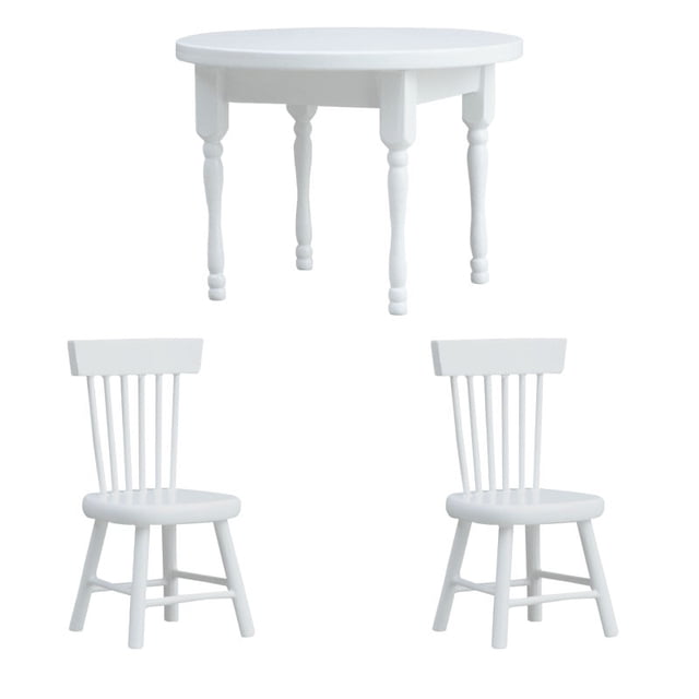 Juego de comedor Dollhouse Mi mesa redonda blanca a escala 1:12 con 2 sillas