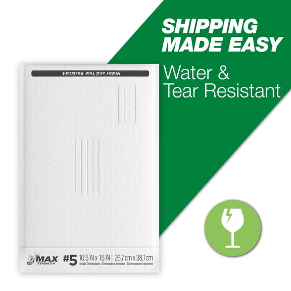 Duck Max Strength Self-Sealing Poly Bubble Mailer #5, 10.5" x 15", Solid White