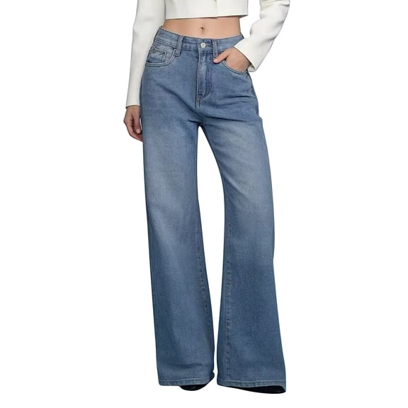 Tnhcen Women's High Waist Wide Leg Jeans Spring Casual Loose Fit 100% Denim Pants S - L Sizes Vintage Wash Comfortable Stretchy Durable Fashion Jeans for Daily Wear