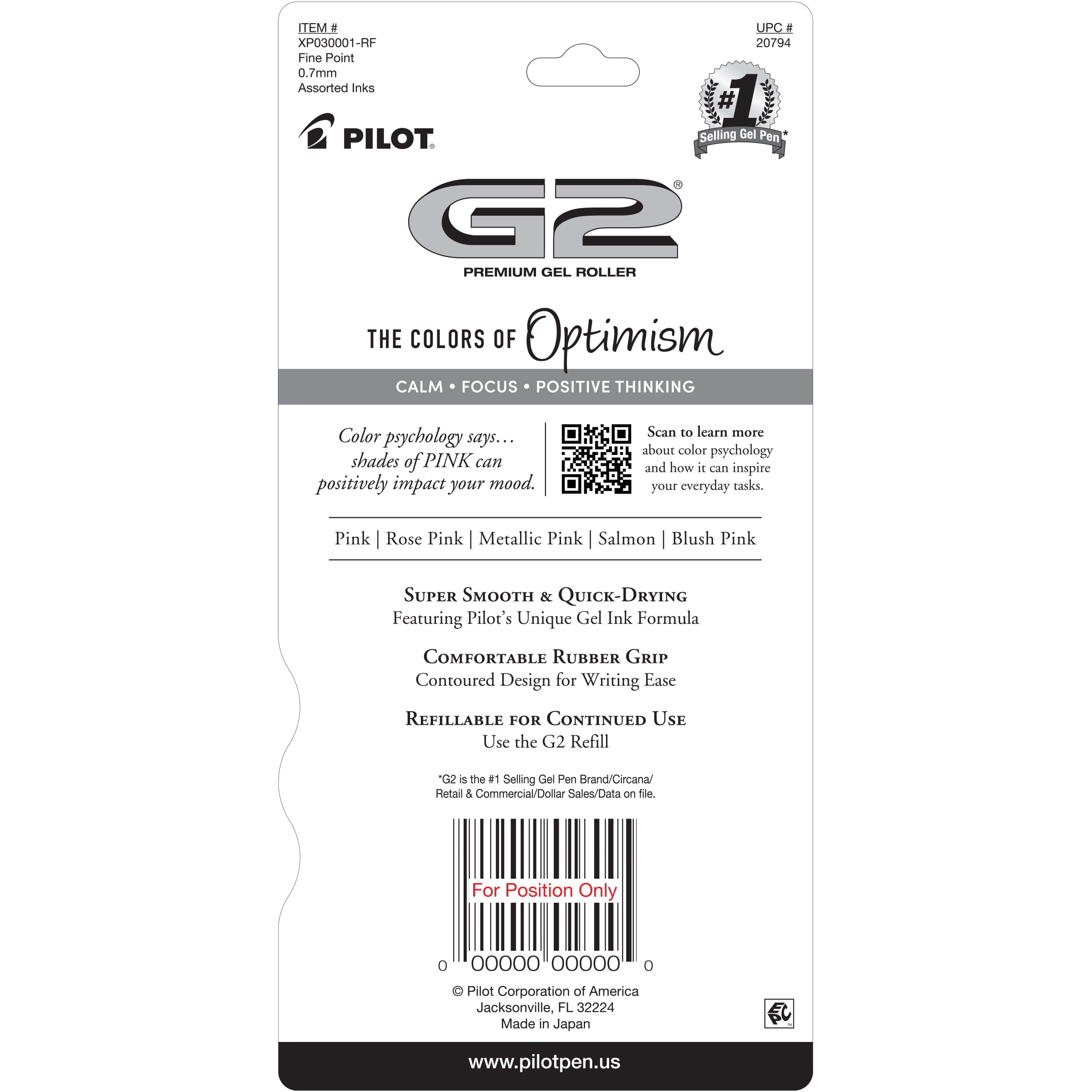 Pilot G2 Retractable Gel Pens, Pink Premium, 0.7mm Fine Point, Assorted Colors, 5 Count