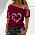 thumbnail image 3 of Gibobby Playera Manga Corta para Mujer Mujeres Impreso Hombro Tops Sexy Glitter Camisa manga corta Blusa Tops(Vino,XL), 3 of 4