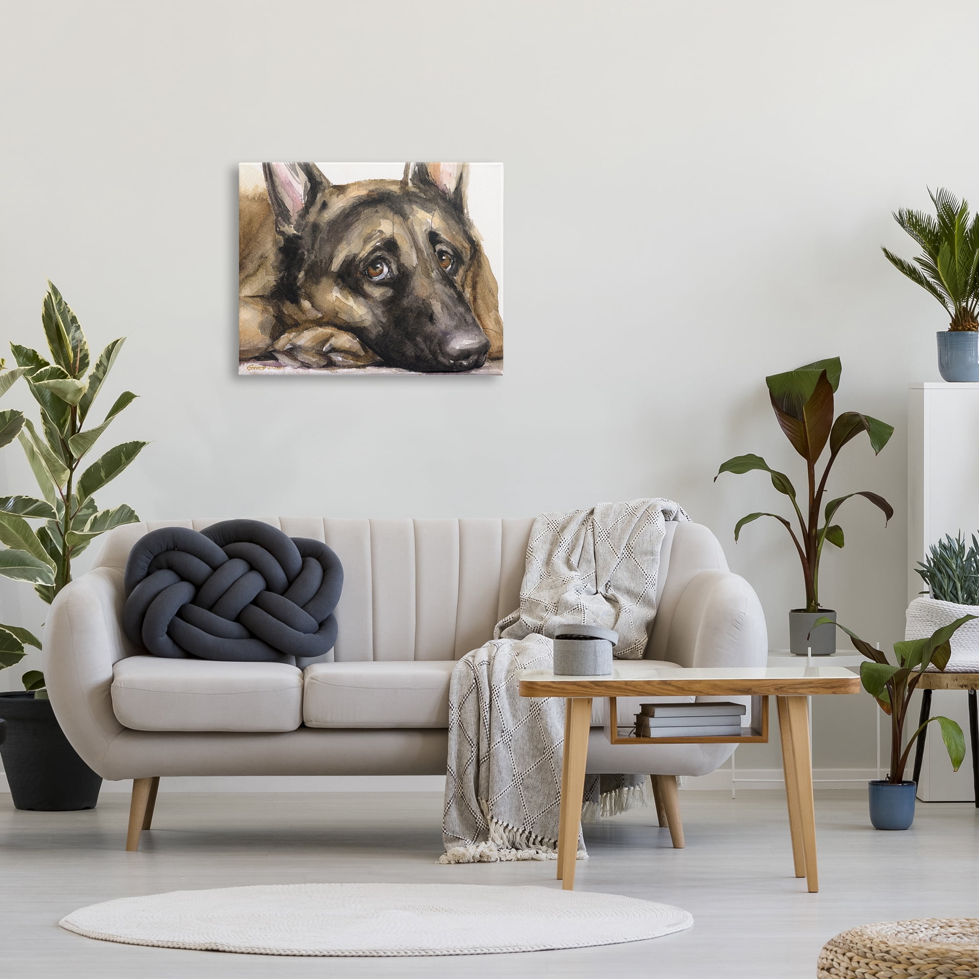 Stupell Industries Tired German Shepherd Dog Resting Head On Paw Painting Gallery Wrapped Canvas Print Wall Art, Design by George Dyachenko