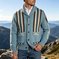 thumbnail image 3 of Nmnitkp Men's Fall Jackets Shawl Collar Button‑Front Knit Cardigan Jacket Western Geometric Striped Long Sleeve Sweater Coat Pockets Knit Outerwear for Casual Daily Wear Sky Blue,S, 3 of 6