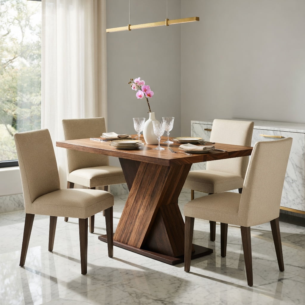 Hommoo 55 Inch Farmhouse Dining Table for 4-6 People, Kitchen Table with MDF Construction, Easy Assembly, Walnut