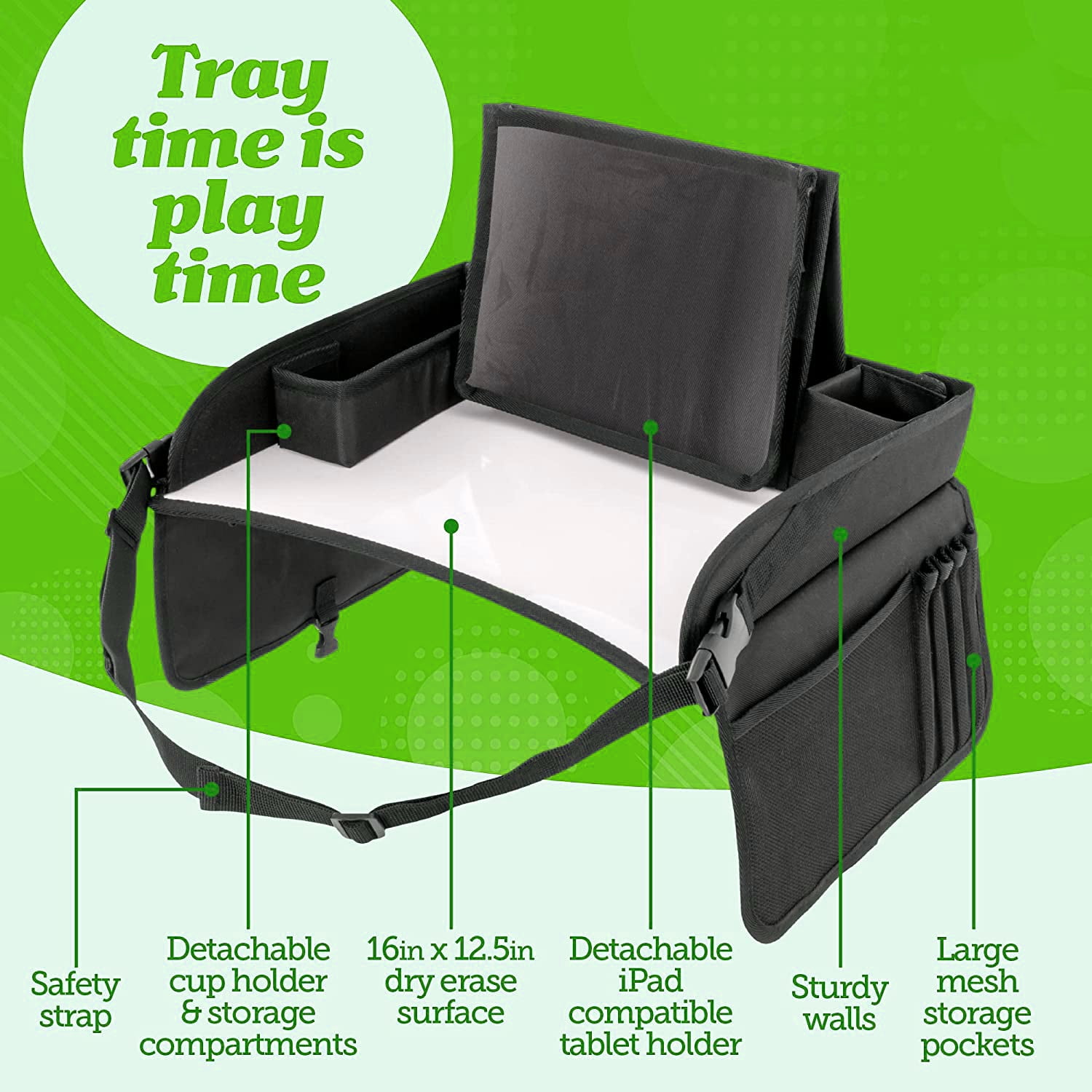Auto Drive Black Travel Lap Desk for Kids, 13.31" Length, 16.53" Width x 1.87" Height (Universal Fit)