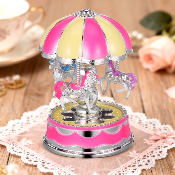 Supvox Rotating Horse Carousel Music Box Pink Lumilous for Decorative Use