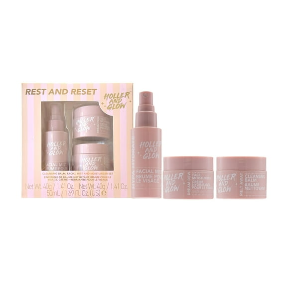 Holler and Glow Limited Edition Rest and Reset Skincare, 3 Piece Gift Set