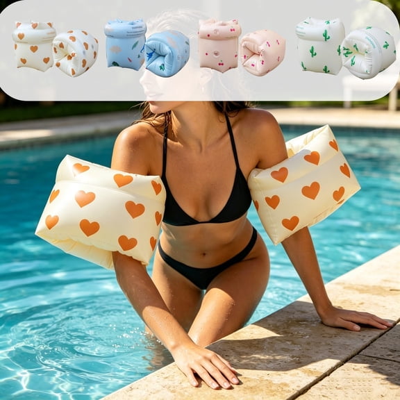 Inflatable Swim Arm Bands Floatation Sleeves for Pools & Seaside, Water Learning Auxiliary Floating Rings for Beginners, 1 Pair, Lazyguy
