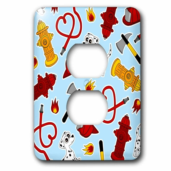 3dRose, Cute Fireman - Firefighter Love Pattern Blue, 2 plug outlet cover