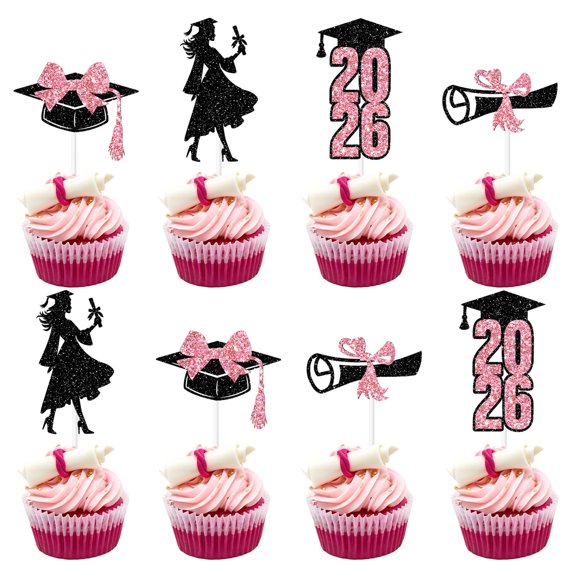 Adornos para cupcakes Zatain 2026, clase de graduación de 2026, 24 unidades