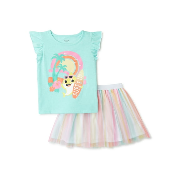Baby Shark Girls T-Shirt and Skirt, 2-Piece Outfit Set, Sizes 12M-5T
