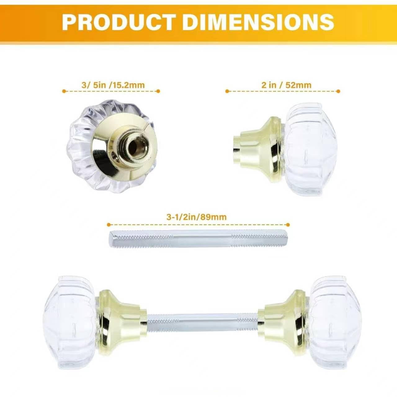 Mortise Lock Crystal Glass Door Knob Replacement Set, Brass Finish Base
