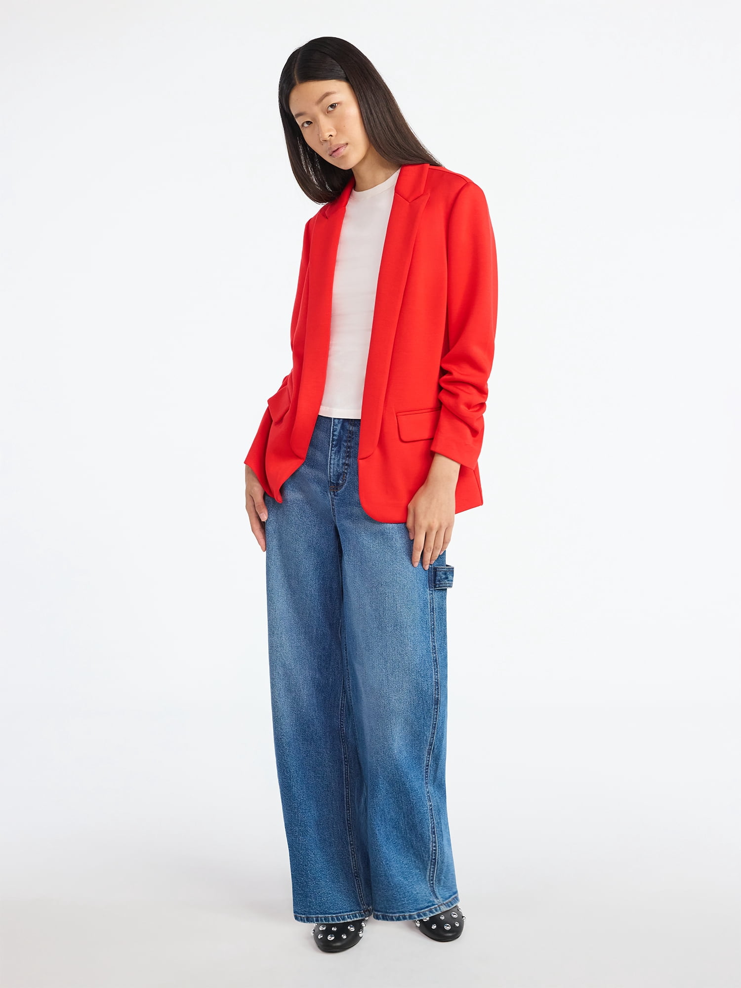 Scoop Women's and Women’s Plus Ultimate ScubaKnit Relaxed Blazer with Scrunch Sleeves, Sizes XS-4X