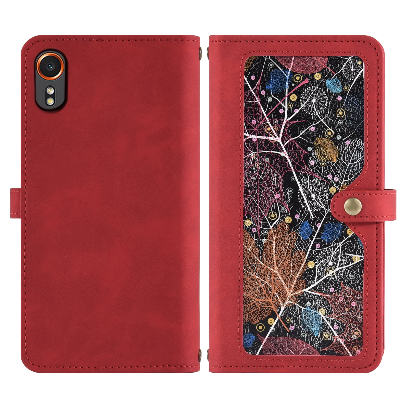 Asuwish Phone Case for Samsung Galaxy Xcover 7 Wallet Cover With Tempered Glass Screen Protector Crossbody Wrist Strap Flip Pattern Zipper Credit Card Holder Stand Slot Cell Xcover7 Women Men Red