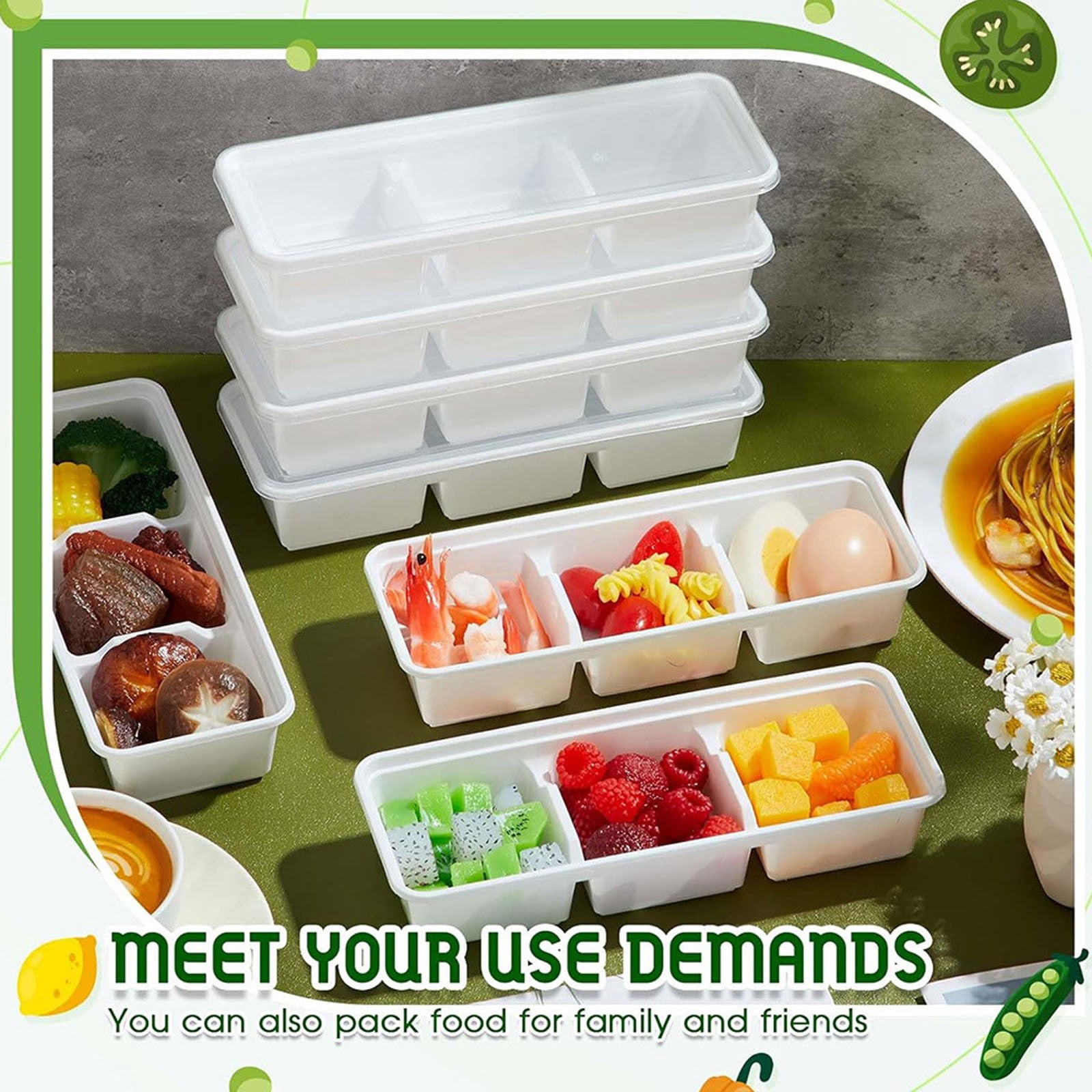 25 Pack 17 oz Small Meal Prep Containers with 3 Compartments Snack Containers with Lid Disposable Plastic Bento Box Travel Lunch Food Boxes Stackable for Office Picnic,Clear,8.8x3.3"