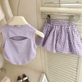thumbnail image 6 of SGFCWSX Girls 2 Piece Outfits Sleeveless Bow Knot Tank Tops Plaid Skort Summer Casual Clothes Set Purple Size 5T, 6 of 9