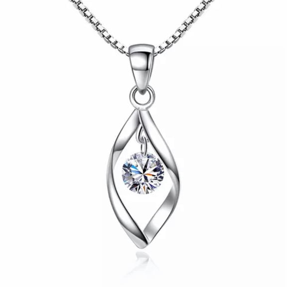 GKNET Women 925 Sterling Silver Pendant Necklace Shiny Crystal Drop Leaf Jewerly-silver