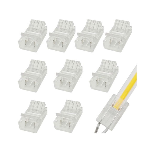 10PCS 2-Pin 8mm COB Strip to Wire Connector Unwired Clips Solderless Adapter Terminal Extension Connection for High Density LED Strips Lights 12V 24V