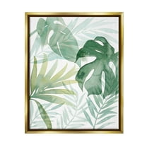 Monstera Overlapping Leaf Sprigs Botanical & Floral Graphic Art Metallic Gold Framed Art Print Wall Art