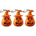 thumbnail image 1 of Paquete de 3 luces LED de calabaza para Halloween, portátiles con sombrero de bruja, cara de fantasma parpadeante para decoración de fiesta, 1 of 5
