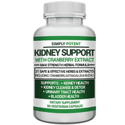 Simply Potent High Potency 21-Herb Kidney Cleanse & Support, Cranberry, Buchu, Uva Ursi & Birch for Urinary Tract, Bladder & UTI, 705mg, 60 Ct