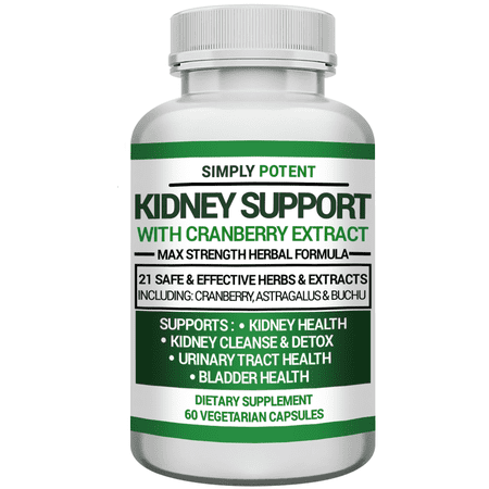 Simply Potent High Potency 21-Herb Kidney Cleanse & Support, Cranberry, Buchu, Uva Ursi & Birch for Urinary Tract, Bladder & UTI, 705mg, 60 Ct