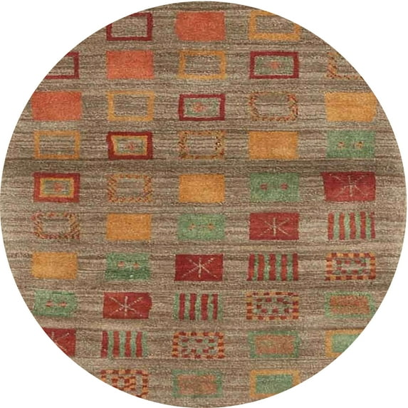 Ahgly Company Indoor Round Contemporary Orange Brown Abstract Area Rugs, 4' Round