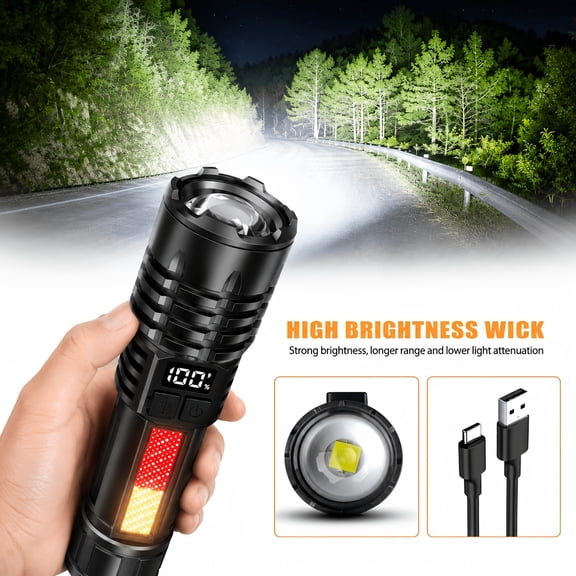 1PC Super Bright Rechargeable Flashlight - 5 Modes, Zoomable Focus, Tactical LED Light for Camping, Hiking & Emergencies