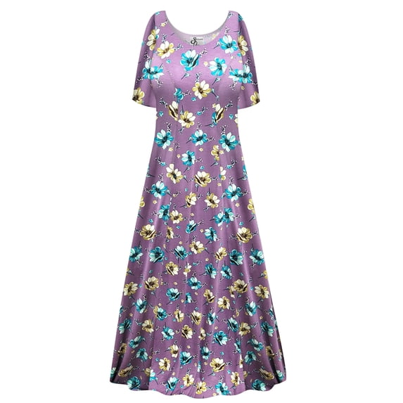 Small Tall Womens Dress Lavender Essence Floral Print Short Sleeve Princess Cut