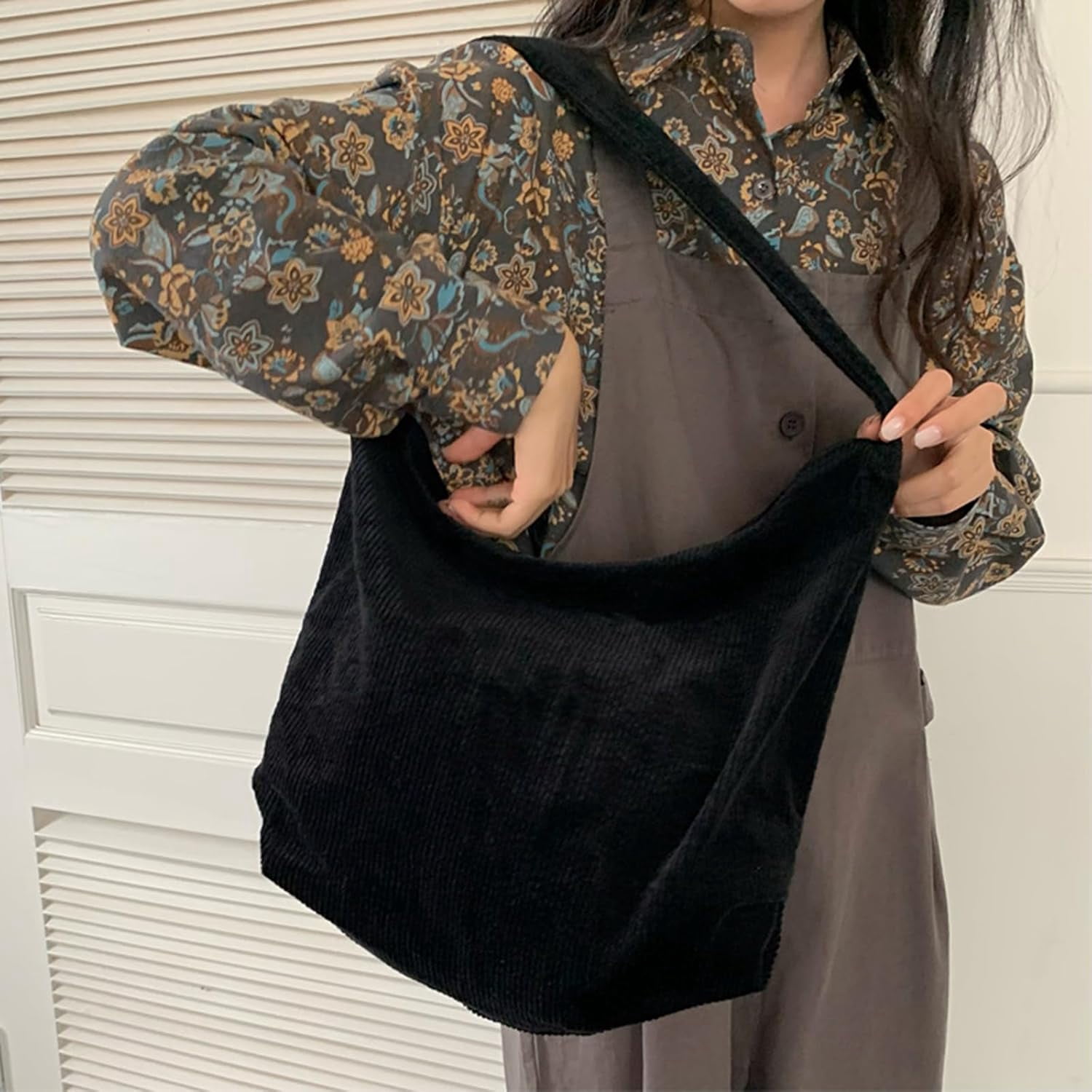 Kwuty Corduroy Tote Bag for Women Girl Canvas Shoulder Handbags Cute Large Purse