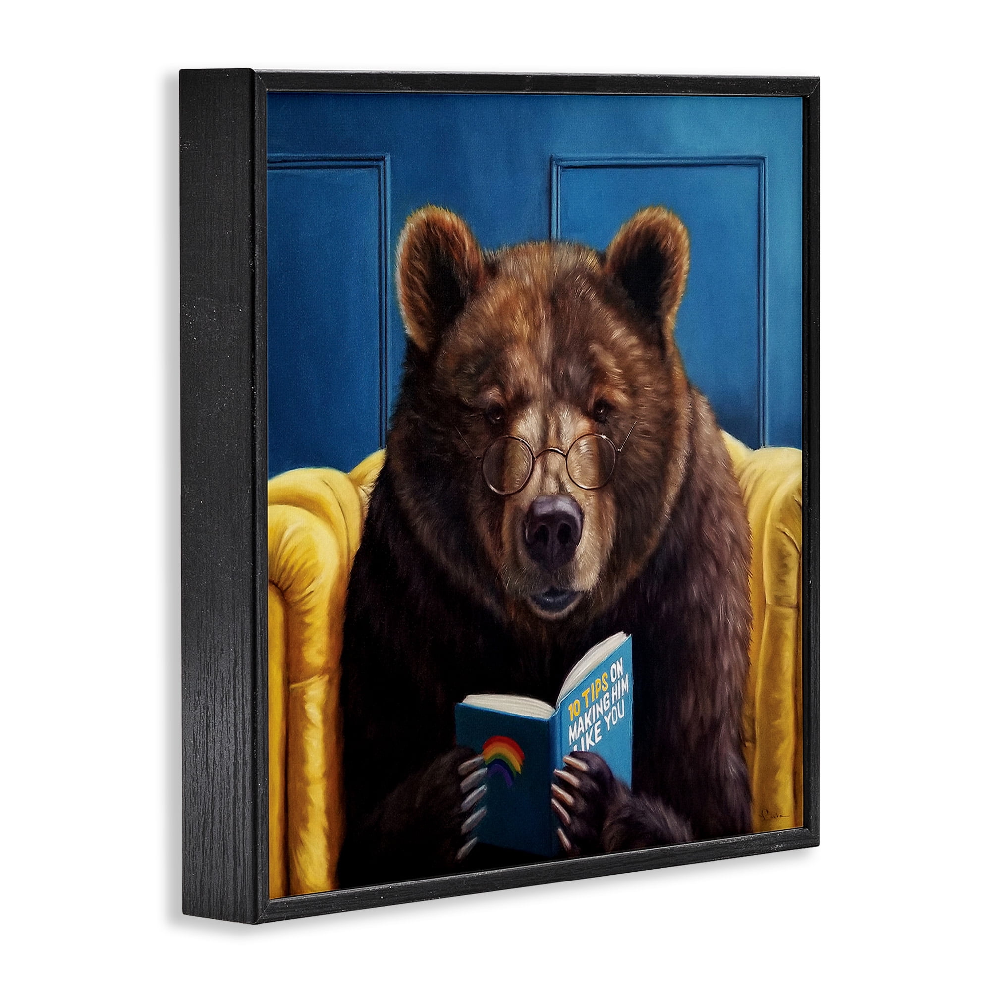 Stupell Industries Brown Bear Reading Dating Book Animals & Insects Painting Black Framed Art Print Wall Art, 24 x 24