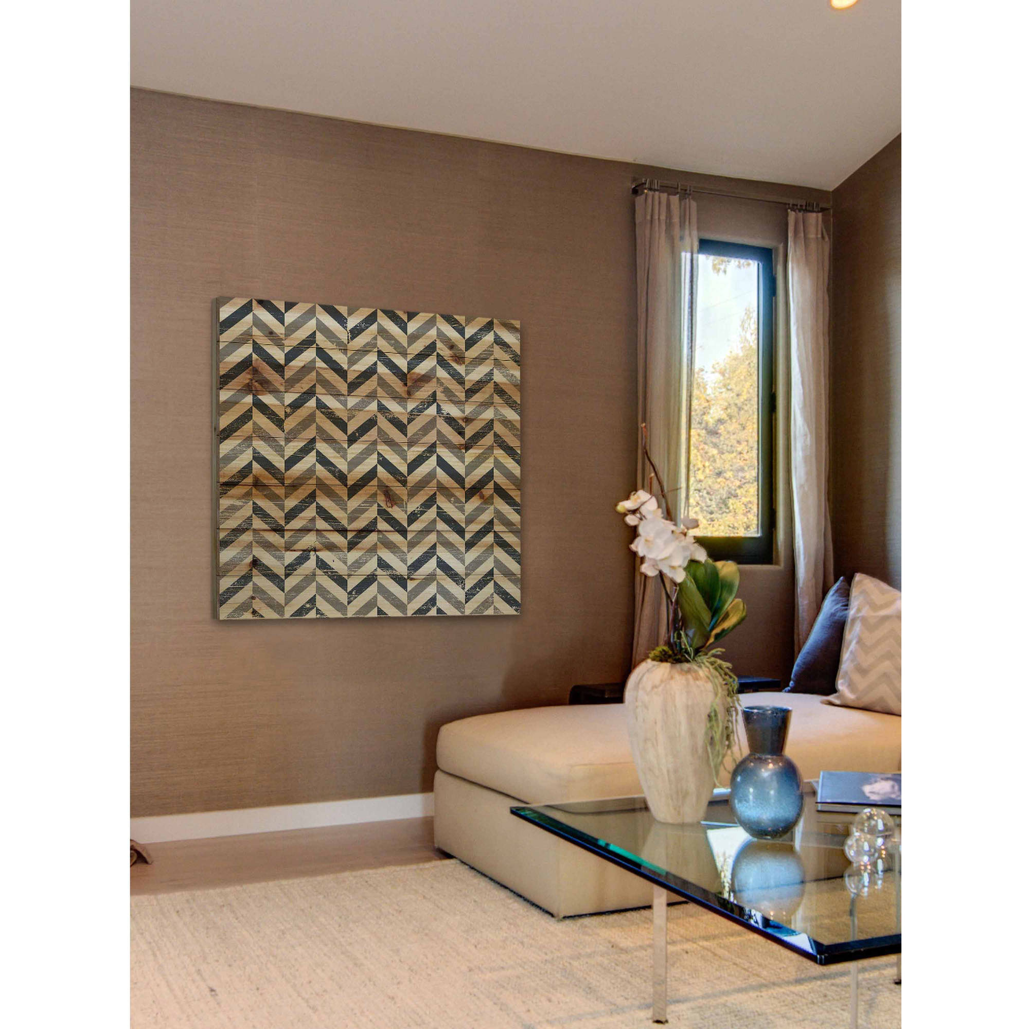 Marmont Hill - "Black Grey Zigs" Painting Art Print On Natural Pine Wood, 24.0" x 1.5"
