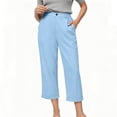 thumbnail image 5 of HongQid Linen Blend Cropped Pants Ladies High Waist Button Closure Casual Wide Leg Culottes With Cuffed Hem For Women,M, 5 of 7