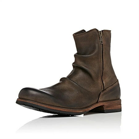 

2021 Men s Boots with Side Zipper Fashion Round Head Retro Thick Heel Casual Boots Western Work Safety Shoes 48 Bronze