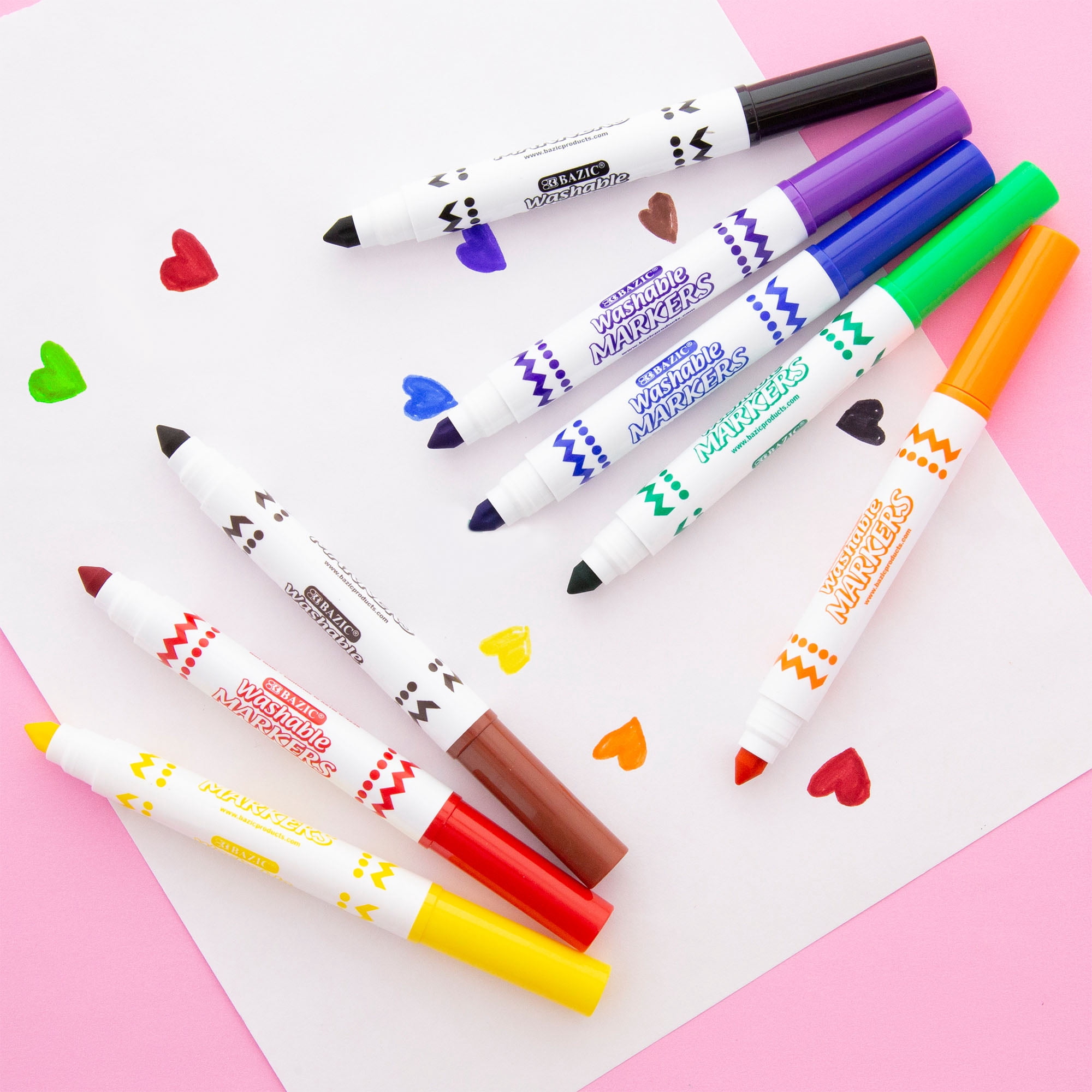 BAZIC Washable Markers 8 Color Jumbo Coloring Marker (8/Pack), 24-Packs