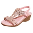 thumbnail image 6 of Wedge Sandals for Women Comfortable Platform Elastic Ankle Strap Wedges Heels Rhinestone Beaded Dressy Open Toe Summer Footwear Pink Size 7.5, 6 of 6