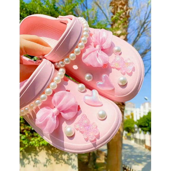 Pink Cherry Blossom Pearl Clog Charms Set